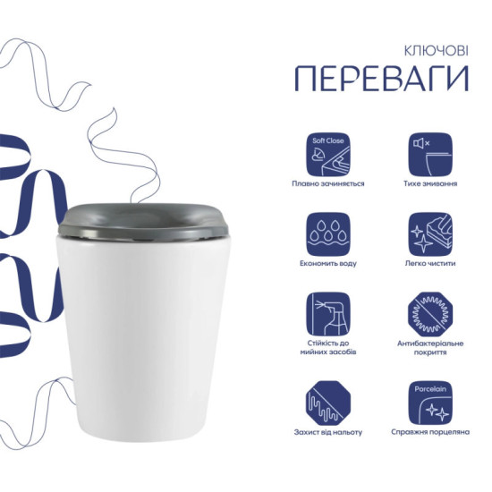 Унітаз приставний Qtap Freedom Rimless з сидінням Soft-close WHITE QT22223368W