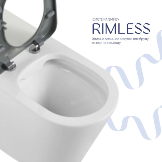 Унітаз приставний Qtap Freedom Rimless з сидінням Soft-close WHITE QT22223368W