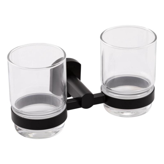 Склянка з тримачем Qtap Liberty настінний подвійний QTLIBBLM1155 Black