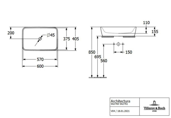 Раковина Villeroy&Boch Architectura 5A276001