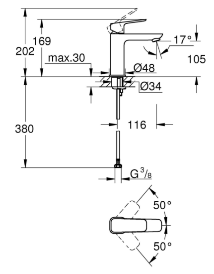 Смеситель для раковины Grohe CUBEO М-Size 1017552430 черный матовый