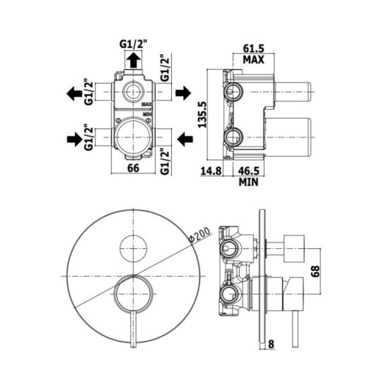 Душова система прихованого монтажу Paffoni чорний (KIT LIG019NO B)
