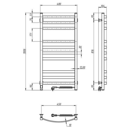 Рушникосушарка Navin Avalon 480х1000 Sensor 12-103053-4810 правий, білий