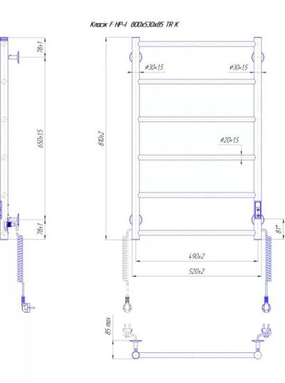Полотенцесушитель Mario Классик F HP-I 800x530/75  TR К графит (4820258985517)