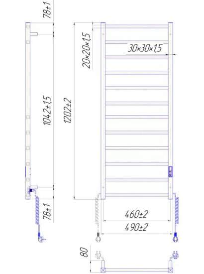 Рушникосушарка Mario Токіо-I 1200x500/80 TR К (2.138.044893.GR)