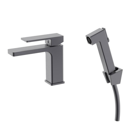Смеситель для раковины с гигиеническим душем Qtap Gemini QTGEM272GMB45692 Gunmetal Black PVD