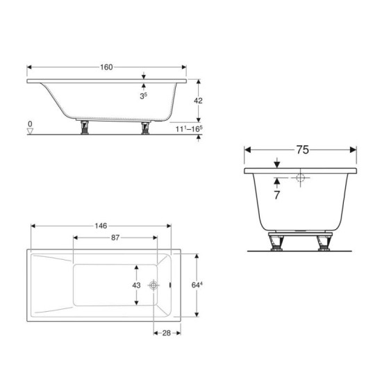Ванна Geberit Selnova Square 160x75 (554.383.01.1)
