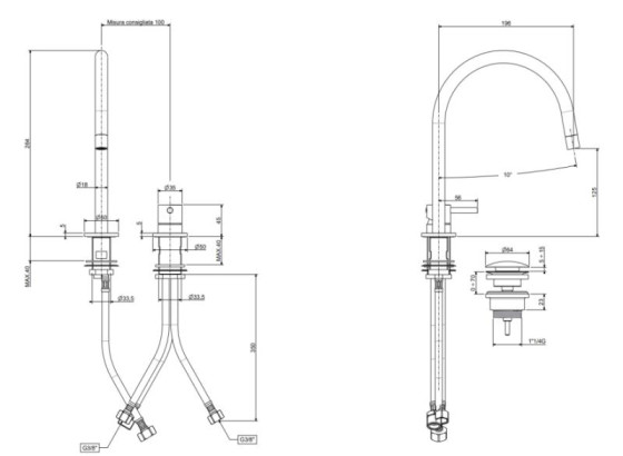 Змішувач для раковини Paffoni Light, на 2 отвори, хром (LIG051CR)