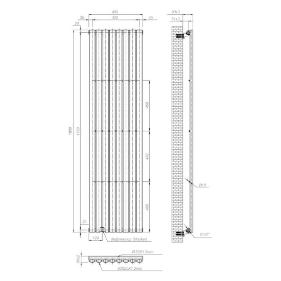 Вертикальний радіатор NAVIN Ellipse 480x1800-8, anticor, чорний муар 02-245032-4818