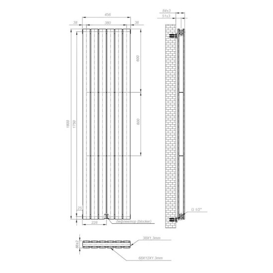 Вертикальный радиатор NAVIN Largo double 456x1800-6, anticor, белый 02-144063-4518