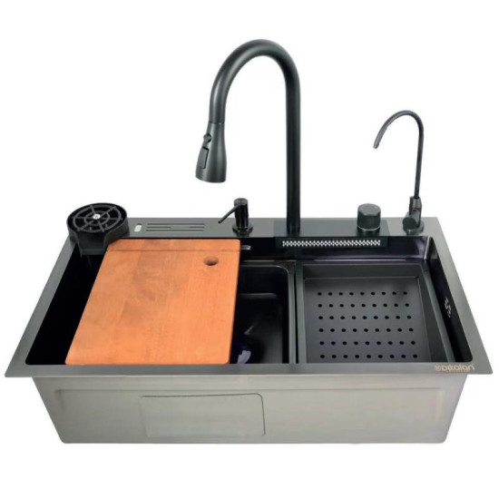 Кухонная мойка Zerix ZH7546-SET-06 DECOR NANO-BLACK (ZX5681)