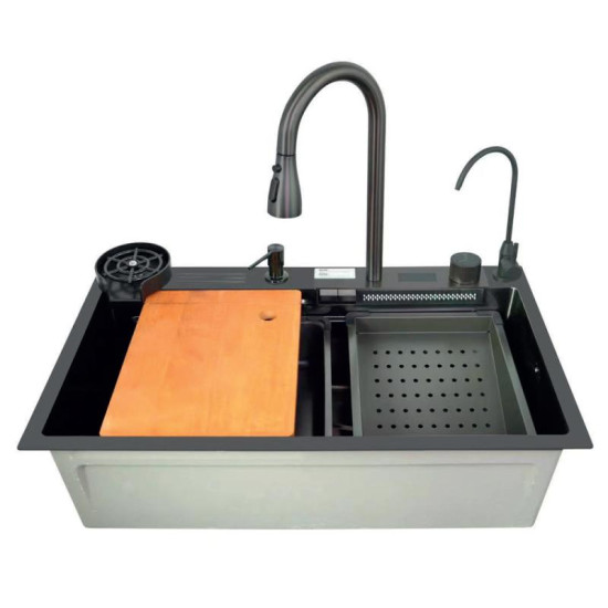 Кухонная мойка Zerix ZH7546-SET-07 DECOR NANO-BLACK (ZX5683)