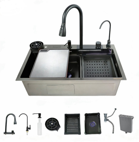 Кухонная мойка Zerix ZH7546-SET-07 DECOR NANO-BLACK (ZX5683)