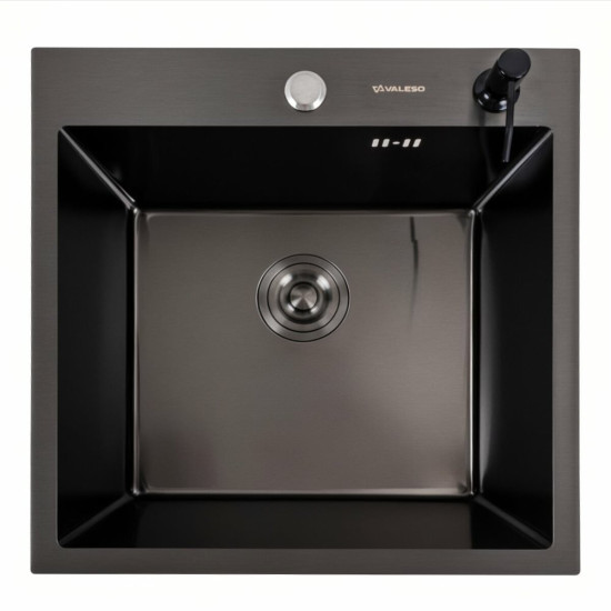 Кухонна мийка Valeso Handmade 50x50 PVD чорна (круглий сифон, 3,0/0,8)