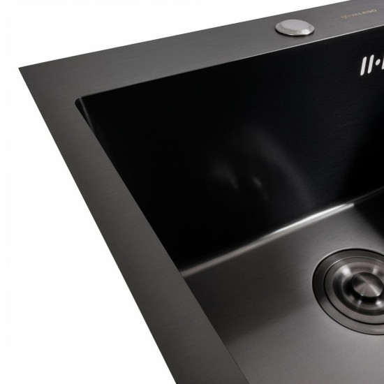 Кухонна мийка Valeso Handmade 50x50 PVD чорна (круглий сифон, 3,0/0,8)