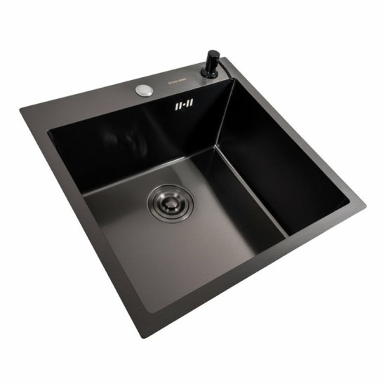 Кухонна мийка Valeso Handmade 50x50 PVD чорна ECN (круглий сифон, 2,0/0,5)