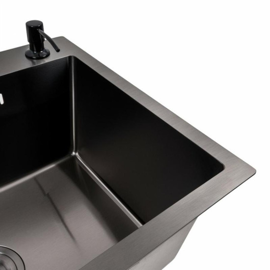 Кухонная мойка Valeso Handmade 58x43 PVD черная (круглый сифон, 3,0/0,8)