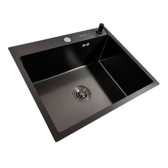Кухонная мойка Valeso Handmade 60x50 PVD черная (круглый сифон, 3,0/0,8)