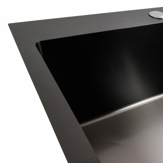 Кухонная мойка Valeso Handmade 60x50 PVD черная (круглый сифон, 3,0/0,8)