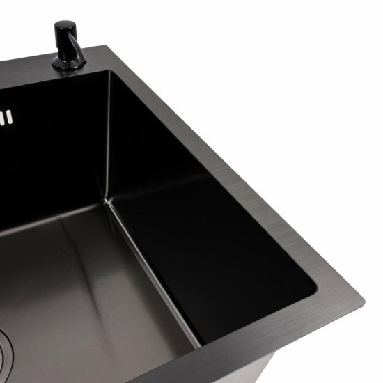 Кухонная мойка Valeso Handmade 60x50 PVD черная (круглый сифон, 3,0/0,8)