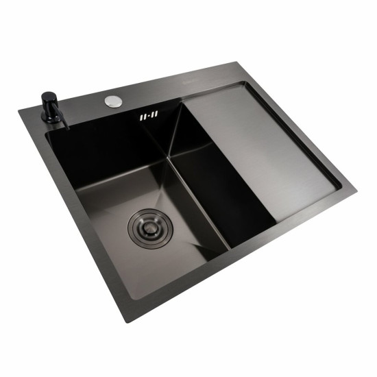 Кухонная мойка Valeso Handmade CM 58x48 L PVD черная (круглый сифон 3,0/0,8)