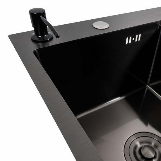 Кухонная мойка Valeso Handmade CM 58x48 L PVD черная (круглый сифон 3,0/0,8)