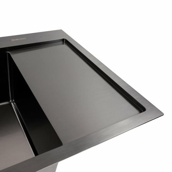 Кухонная мойка Valeso Handmade CM 58x48 L PVD черная (круглый сифон 3,0/0,8)