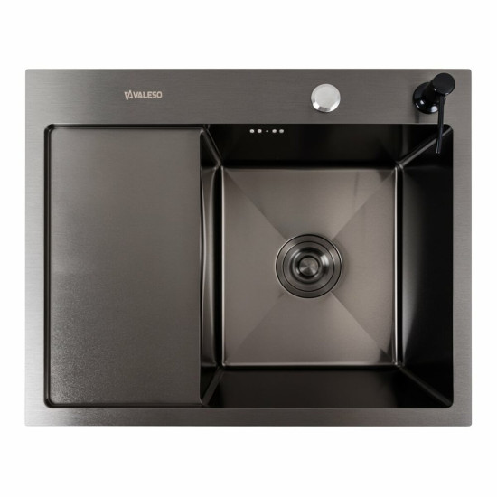 Кухонна мийка Valeso Handmade CM 58x48 R PVD чорна (круглий сифон 3,0/0,8)