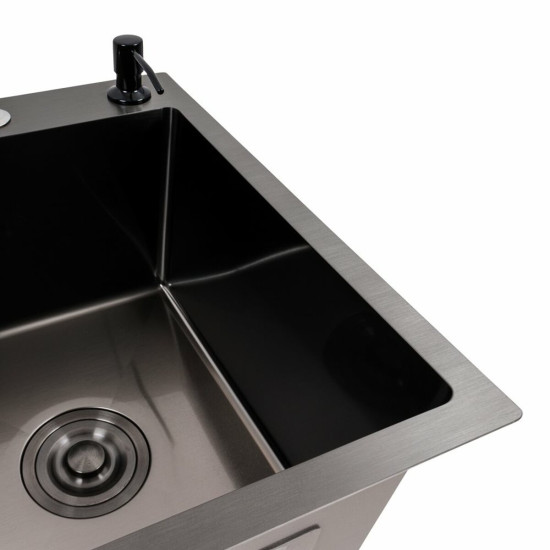 Кухонна мийка Valeso Handmade CM 58x48 R PVD чорна (круглий сифон 3,0/0,8)