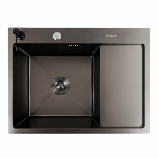 Кухонна мийка Valeso Handmade CM 65x50 L PVD чорна (круглий сифон 3,0/0,8)