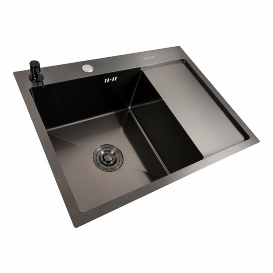 Кухонна мийка Valeso Handmade CM 65x50 L PVD чорна (круглий сифон 3,0/0,8)