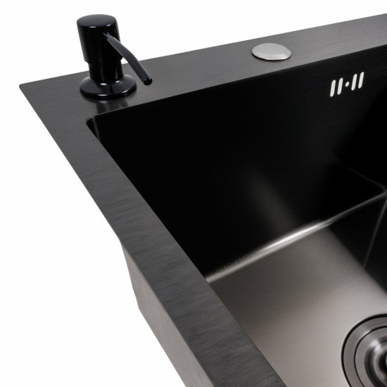 Кухонна мийка Valeso Handmade CM 65x50 L PVD чорна (круглий сифон 3,0/0,8)