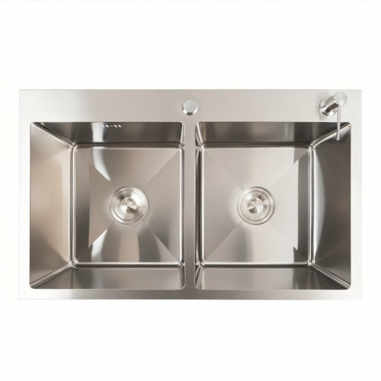 Кухонная мойка Valeso Handmade CM 78x48 на две чаши (круглый сифон, 3,0/0,8)