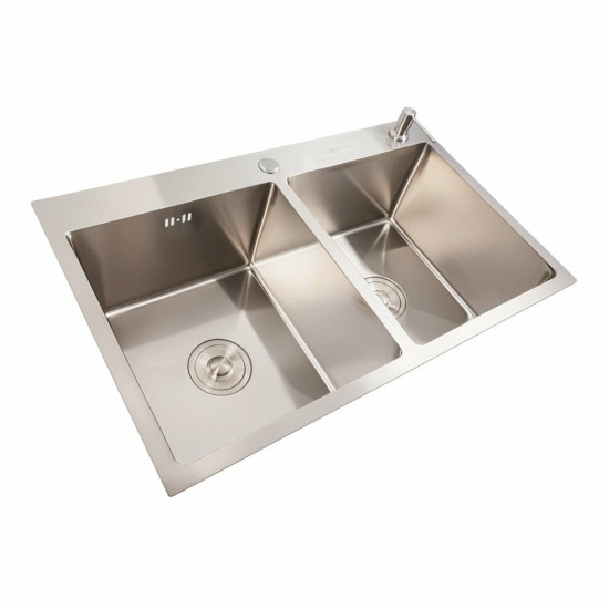 Кухонная мойка Valeso Handmade CM 78x48 на две чаши (круглый сифон, 3,0/0,8)