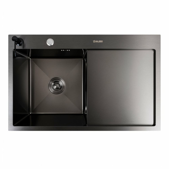 Кухонная мойка Valeso Handmade CM 78x50 L PVD черная (круглый сифон 3,0/0,8)