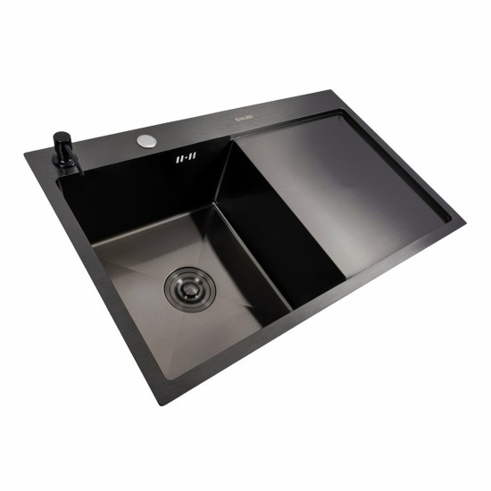 Кухонная мойка Valeso Handmade CM 78x50 L PVD черная (круглый сифон 3,0/0,8)