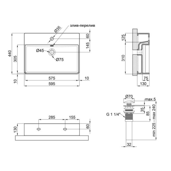 Раковина Qtap Nando LT 600х420х130 White QT12112173WN