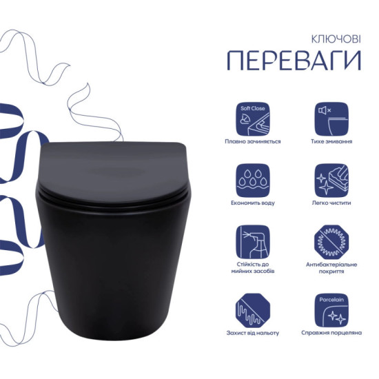 Унітаз підвісний Qtap Scorpio Ultra Quiet Soft-Close MATT BLACK QT14332380AMB