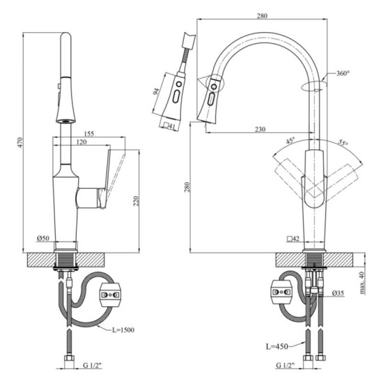 Кухонний змішувач Kroner KRP Makon - GRP030-T (CV033865)