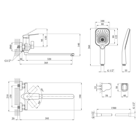 Смеситель для ванны Kroner KRP Makon-GRP070 (CV033861)