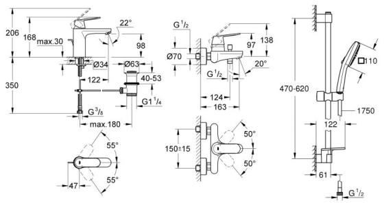 Набор смесителей Grohe Eurosmart Cosmopolitan 3 в 1 (UA126112M3)