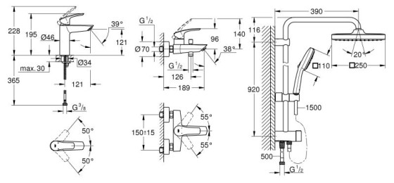 Набір змішувачів Grohe Eurosmart New 3 в 1(UA123246R1)