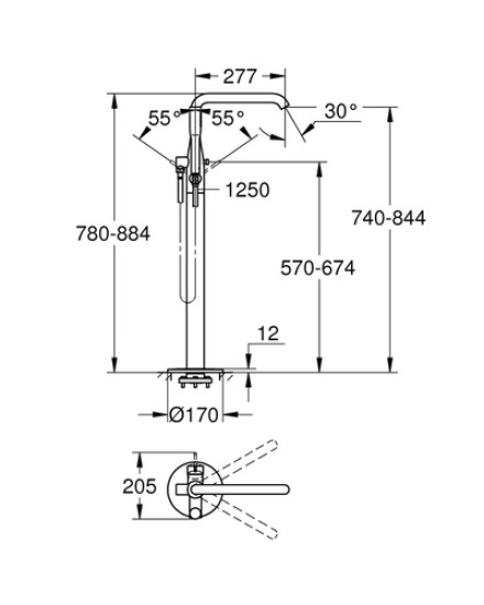 Смеситель для ванны напольный Grohe Essence черный матовый (25248KF1)