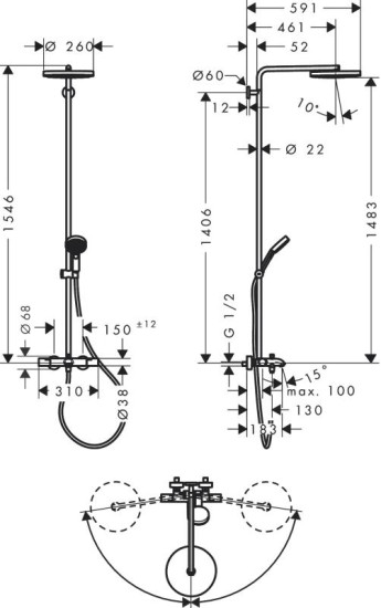 Душова система Hansgrohe PULSIFY S PURO Showerpipe 260 24232000 хром