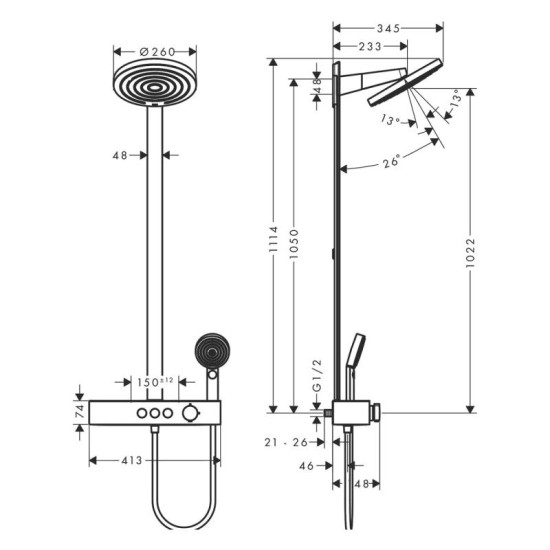 Душевая система Hansgrohe PULSIFY Showerpipe 260 24240140 шлифованная бронза