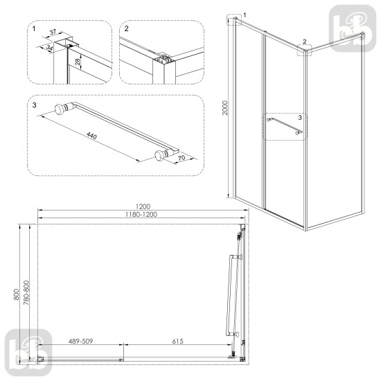 Душевая кабина Volle Cruze 80x120x200 1047.134705 прозрачное стекло