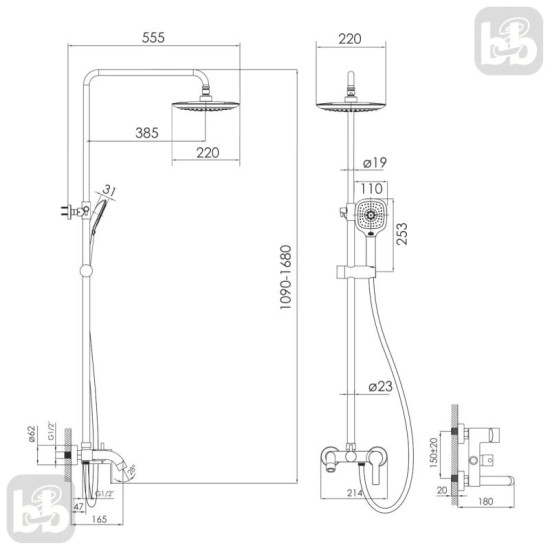 Душова система Imprese Kucera t030B03401SR хром
