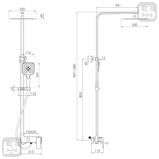 Душова система Imprese Violik t030B10801SQ хром