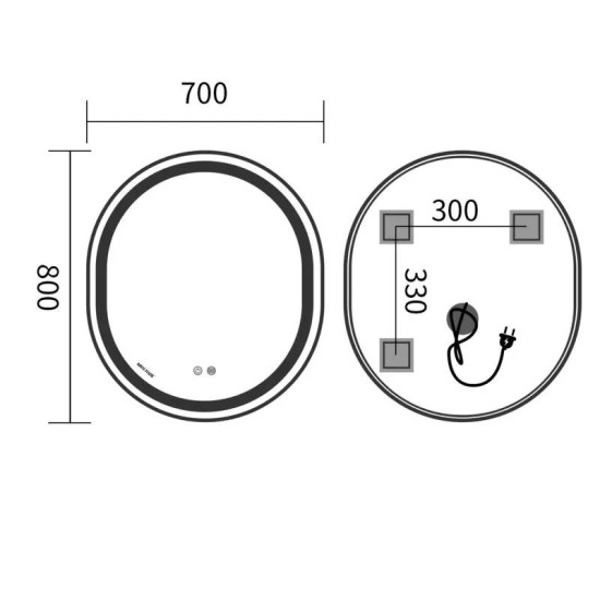 Зеркало Mixxus Premium ELLIPSE MV05-80x70-REVERSE BLACK (LED Touch, Anti-fog, димер (3-6kK) (MP6646)
