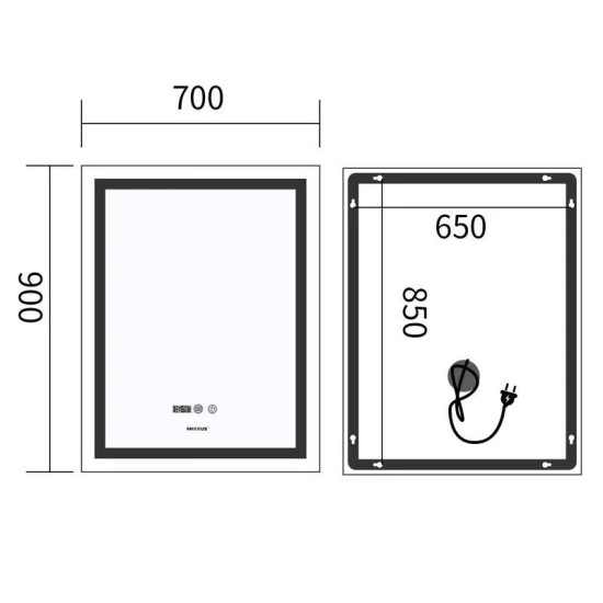 Дзеркало Mixxus Premium FLASH MR21-70x90 (LED Touch, Anti-fog, димер, годинник) (MP6618)